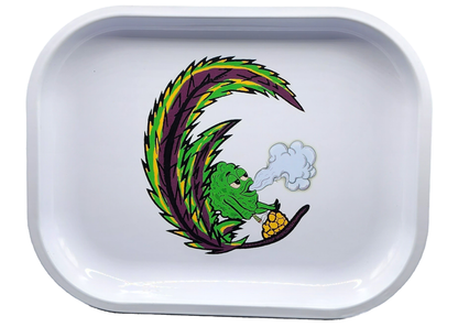 Premium Rolling Tray w/Magnetic Lid - White Retro