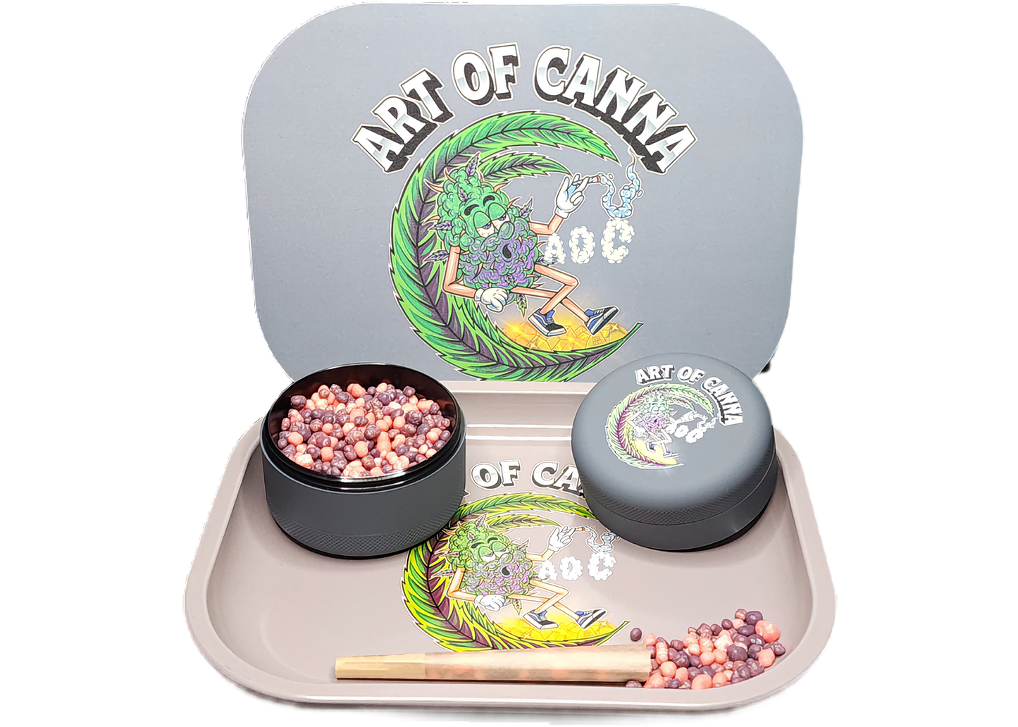 Premium Rolling Tray w/Magnetic Lid - Gray x Grinder w/Magnetic Lid