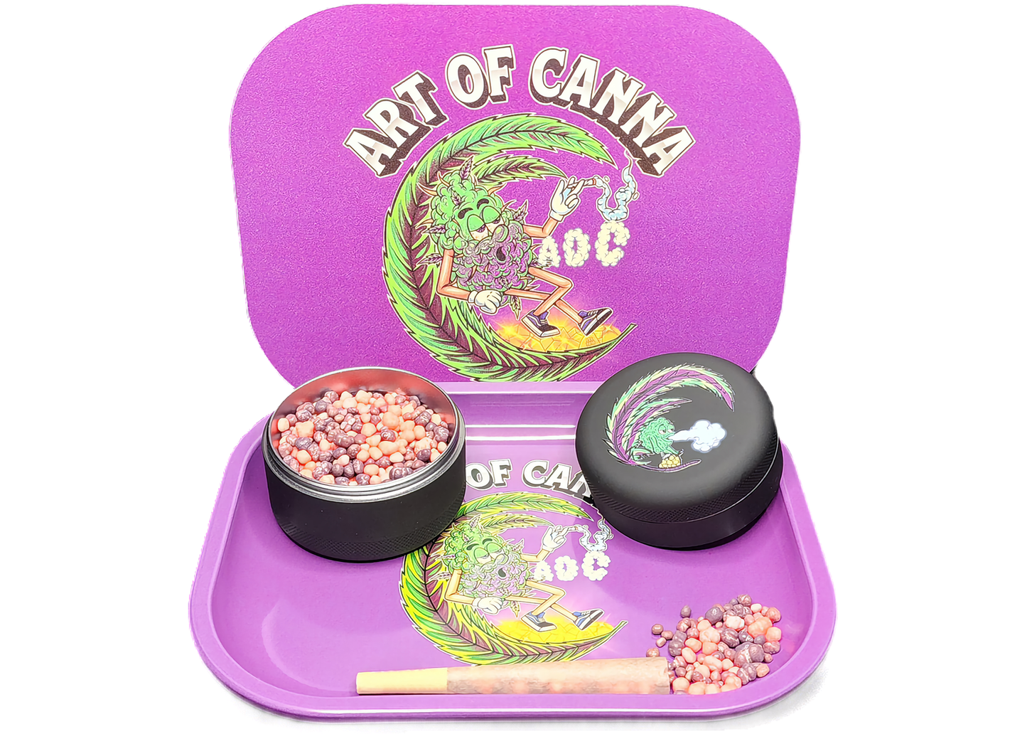 Premium Rolling Tray w/Magnetic Lid - Purple x Grinder w/Magnetic Lid