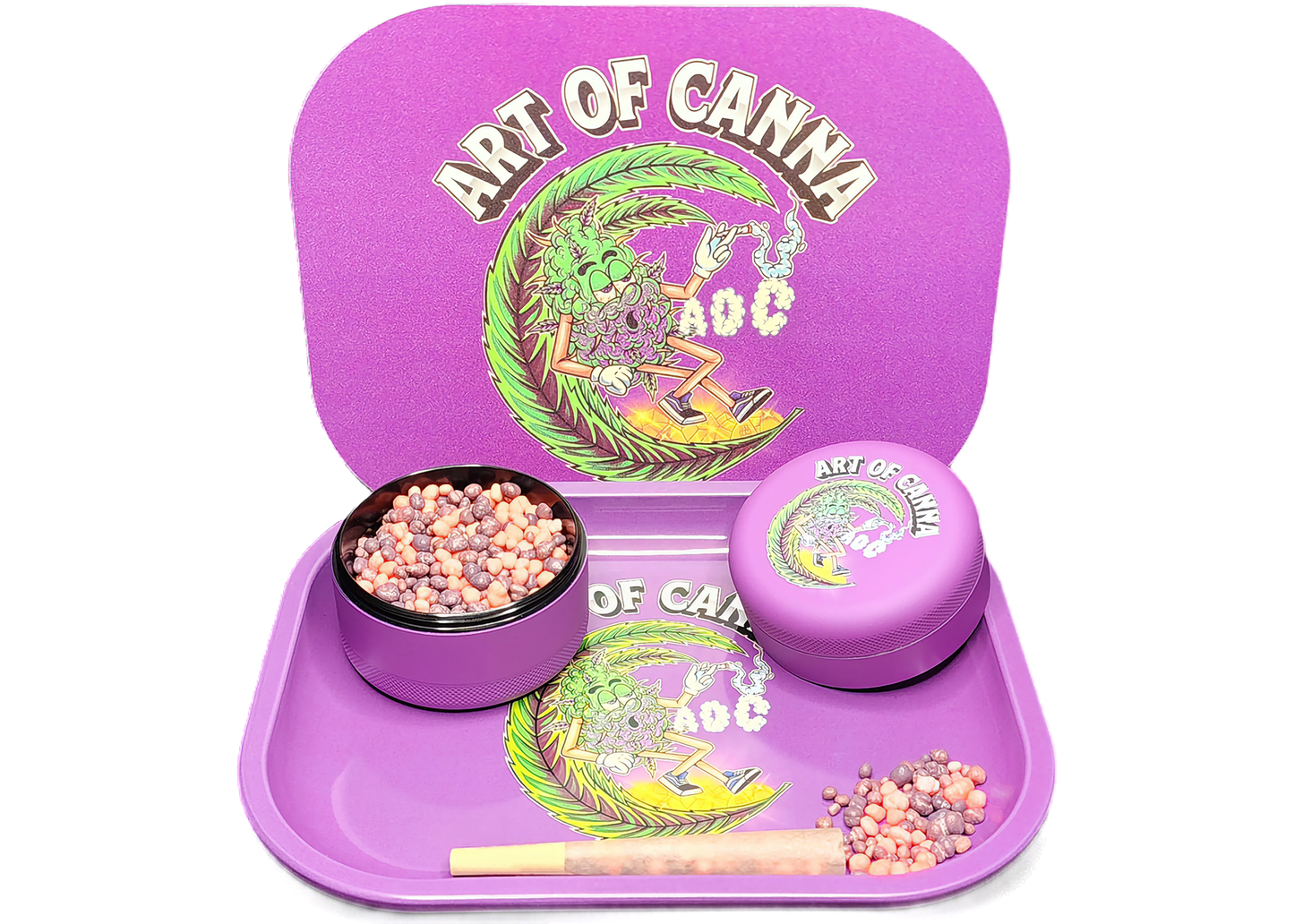 Premium Rolling Tray w/Magnetic Lid - Purple x Grinder w/Magnetic Lid