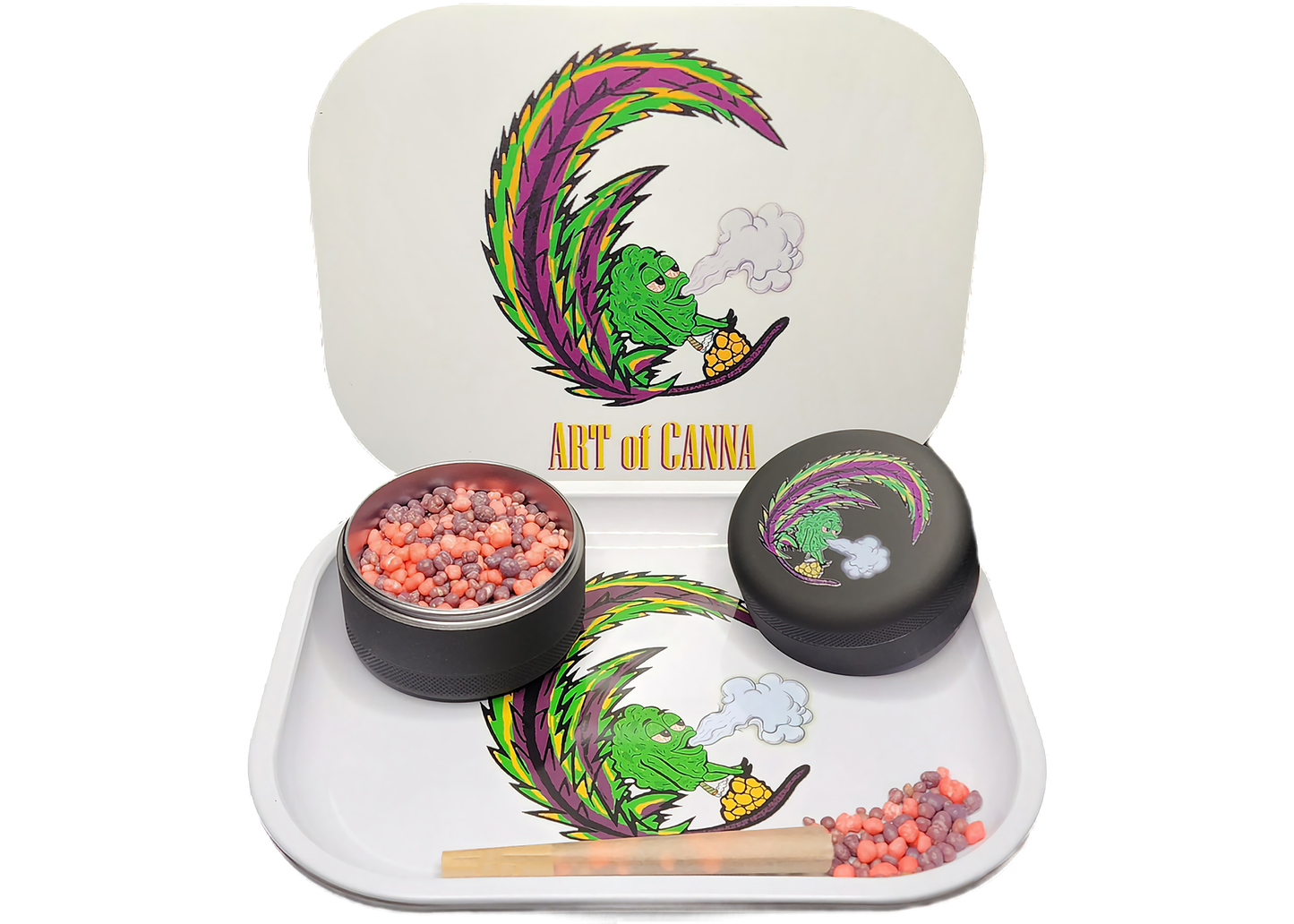 Premium Rolling Tray w/Magnetic Lid - White x Grinder w/Magnetic Lid