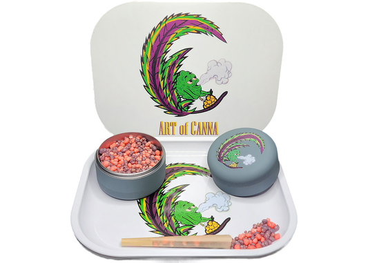 Premium Rolling Tray w/Magnetic Lid - White x Grinder w/Magnetic Lid