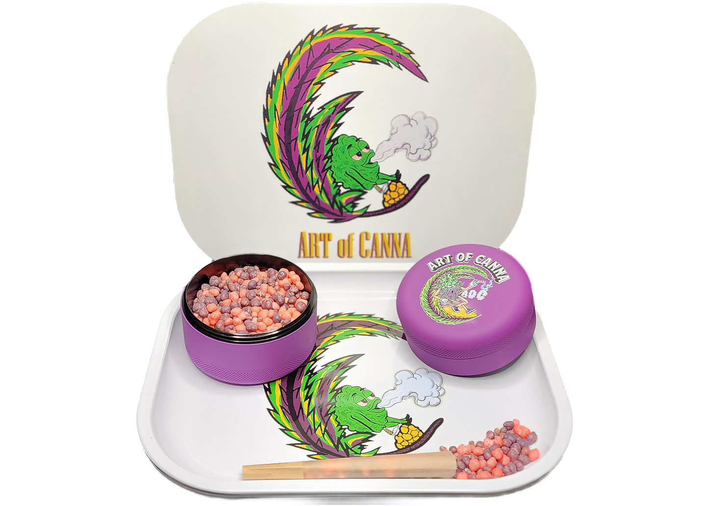 Premium Rolling Tray w/Magnetic Lid - White x Grinder w/Magnetic Lid